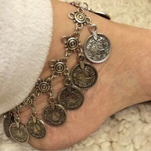 Silver Antique  Dangling Coin Anklet - New